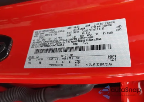 2023 Ford F-150 Raptor from USA, damaged, VIN 1FTFW1RGXPFC34653